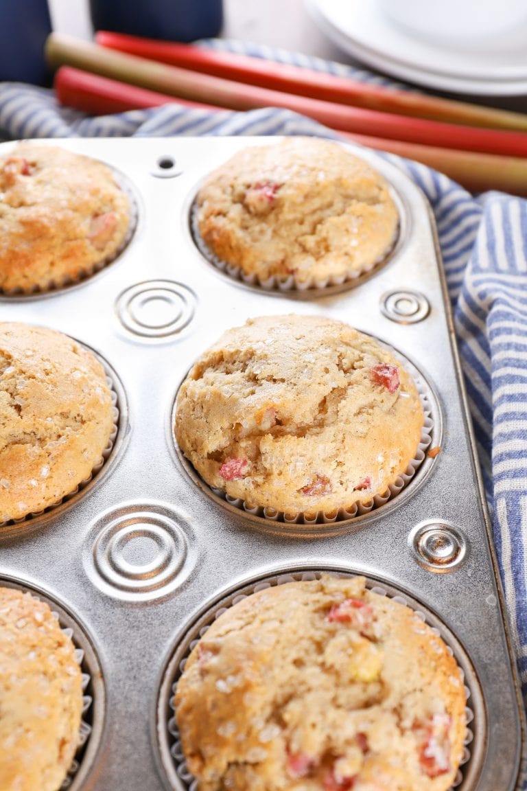 Bakery Style Rhubarb Muffins A Kitchen Addiction