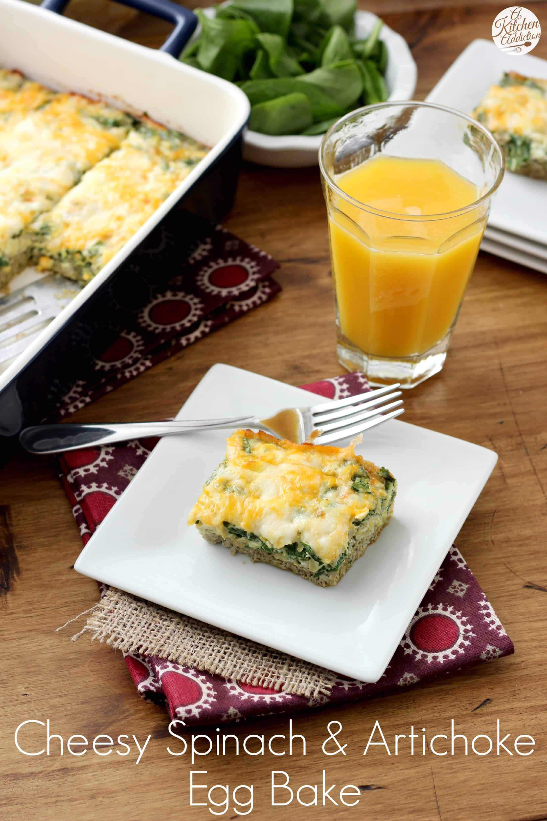 Cheesy Spinach and Artichoke Egg Bake - A Kitchen Addiction