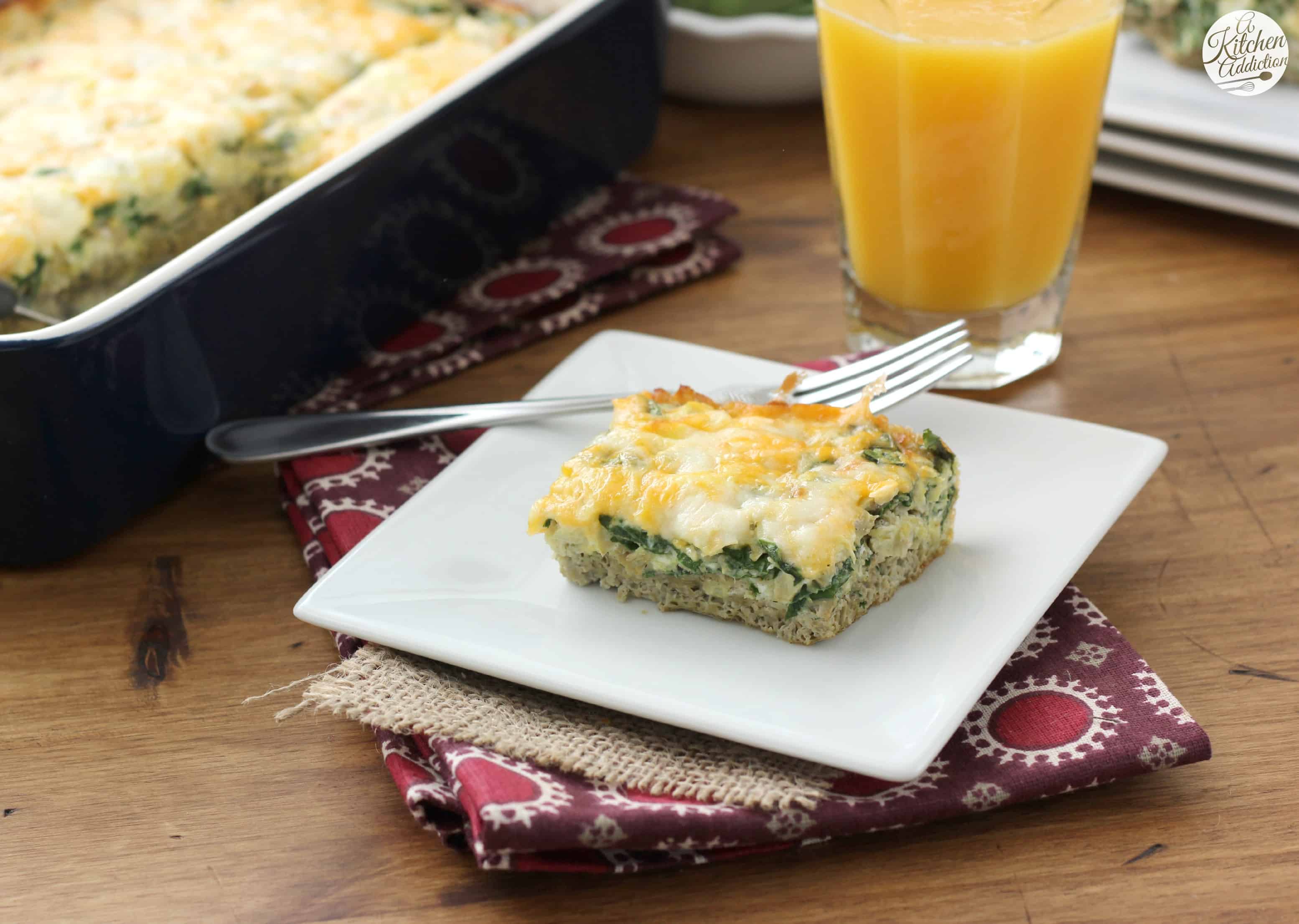 Cheesy Spinach and Artichoke Egg Bake - A Kitchen Addiction