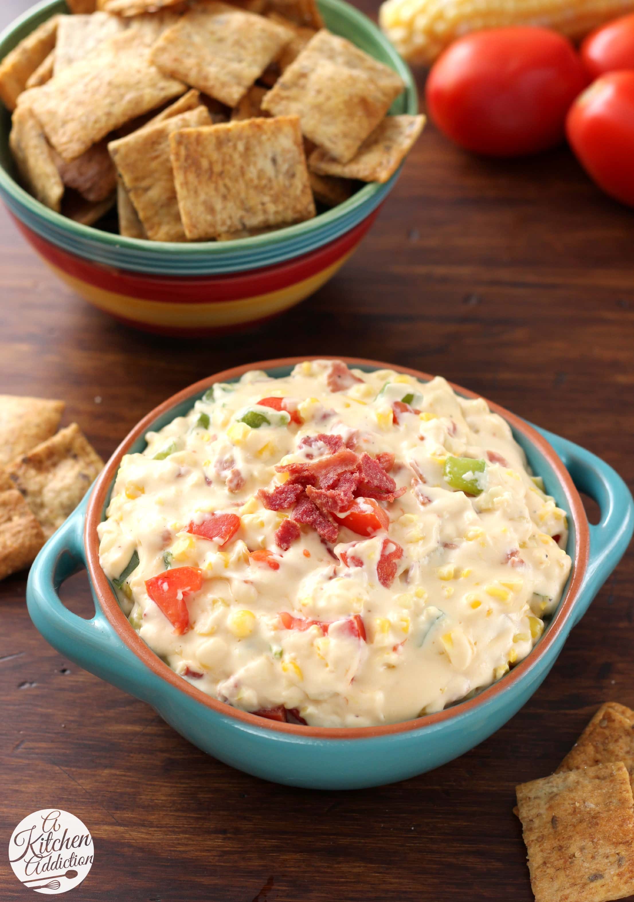 Lightened Up Cheesy Bacon Corn Dip - A Kitchen Addiction