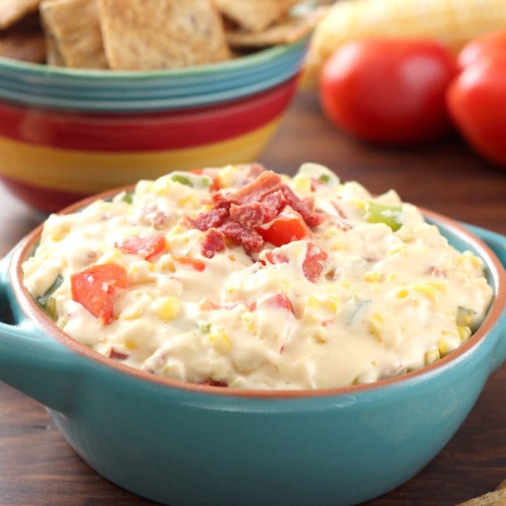 Lightened Up Cheesy Bacon Corn Dip - A Kitchen Addiction