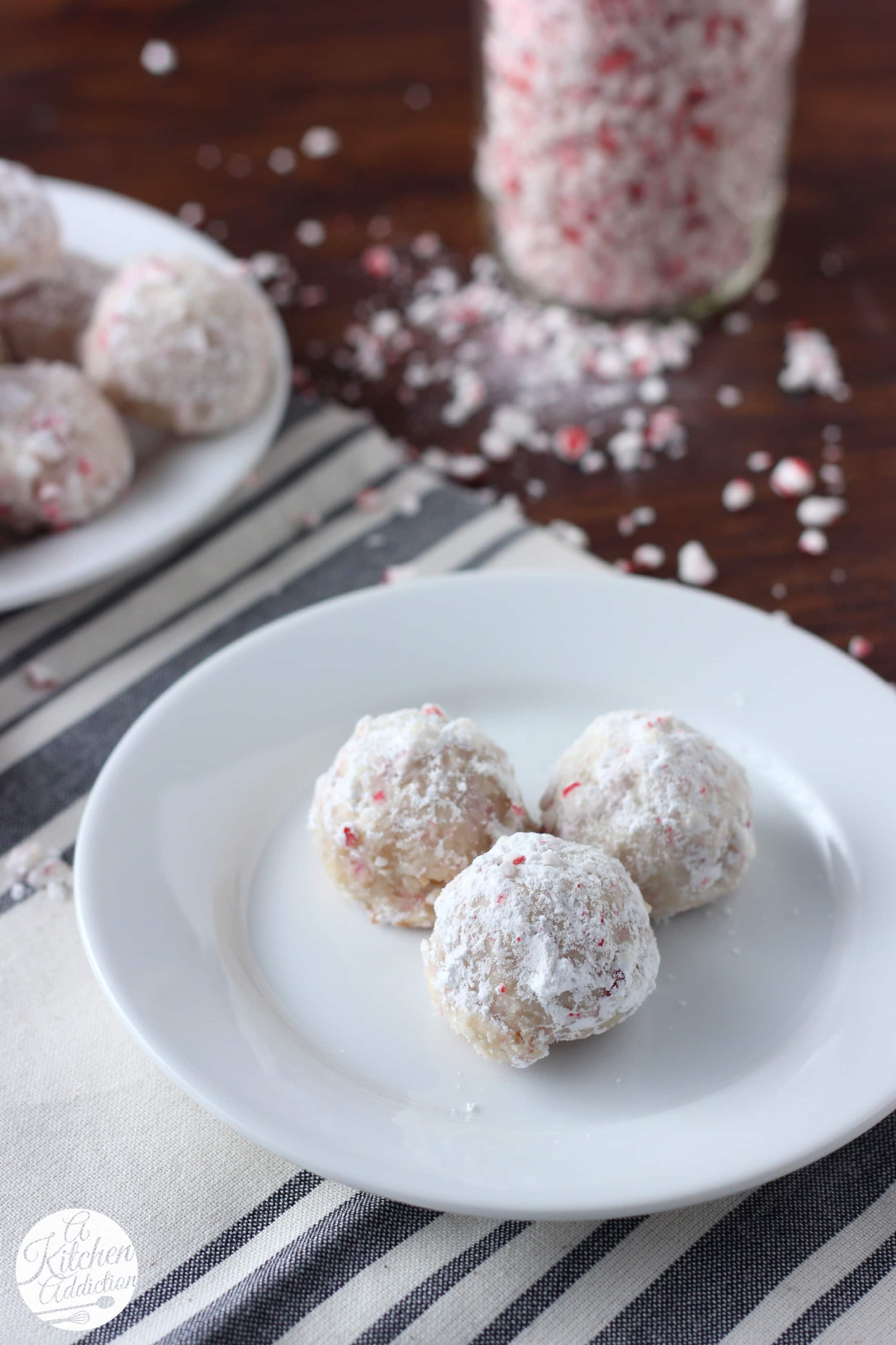 Peppermint Crunch Snowball Cookies - A Kitchen Addiction