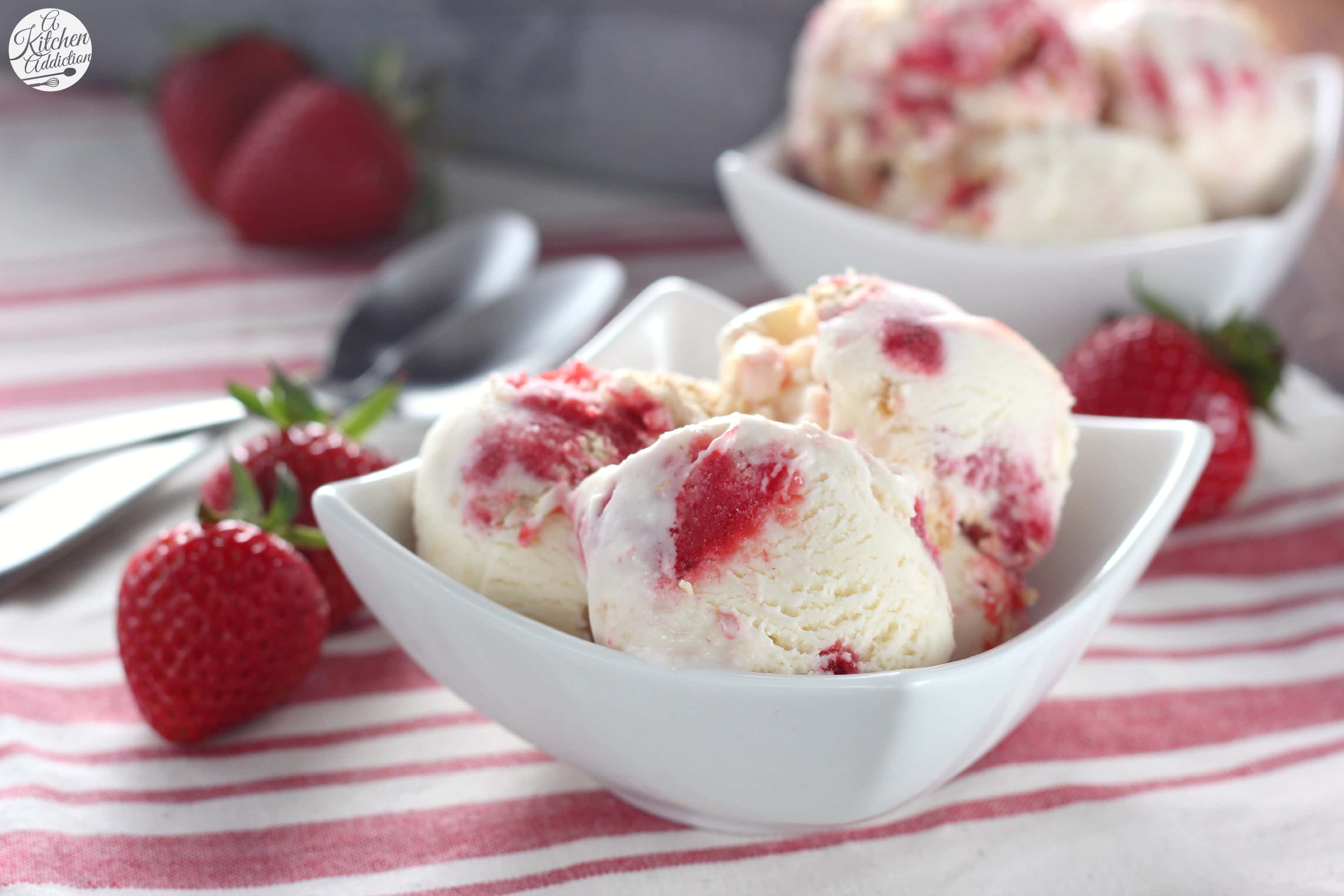 Strawberry Swirled Cheesecake Ice Cream - A Kitchen Addiction