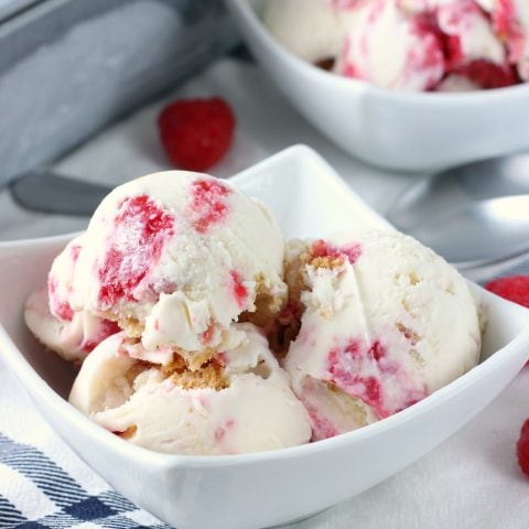 Raspberry Swirled Cheesecake Ice Cream - A Kitchen Addiction