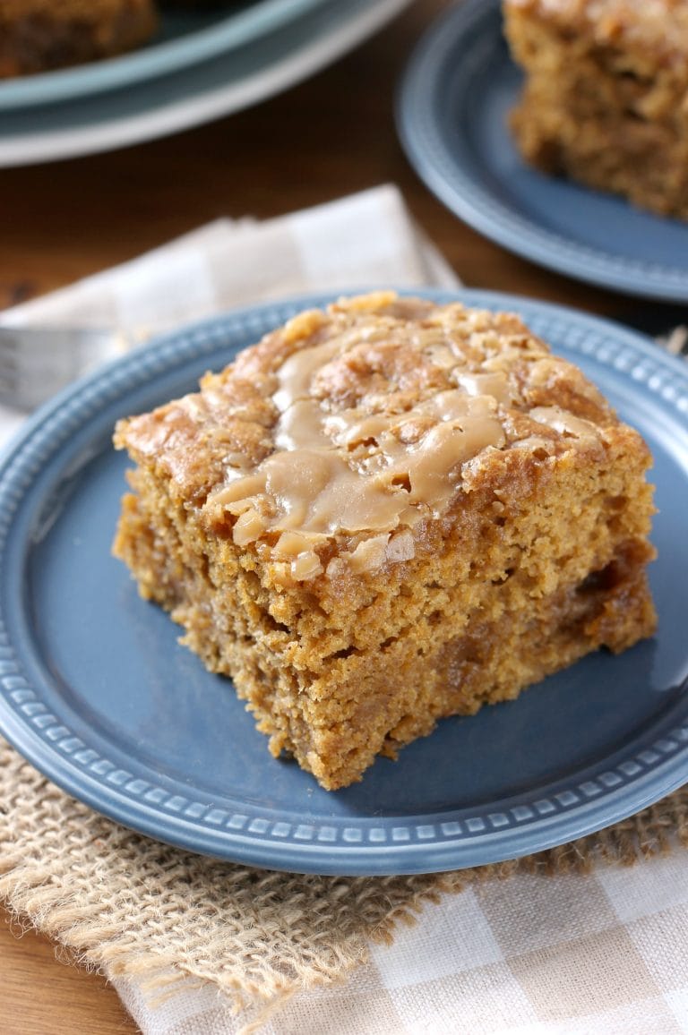 Gooey Salted Caramel Pumpkin Cake - A Kitchen Addiction