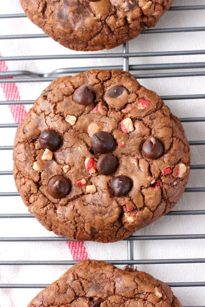 Giant Peppermint Chocolate Fudge Cookies - A Kitchen Addiction