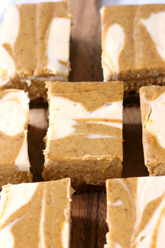 Swirled Pumpkin Pie Cheesecake Bars with Gingersnap Crust - A Kitchen ...