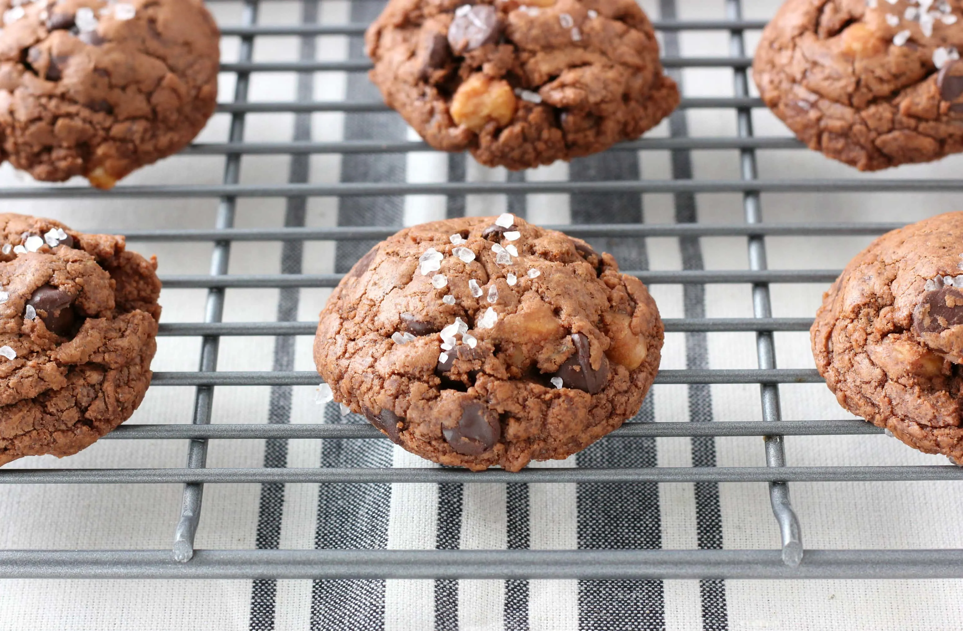 Salted Dark Chocolate Caramel Fudge Cookies Recipe from A Kitchen Addiction