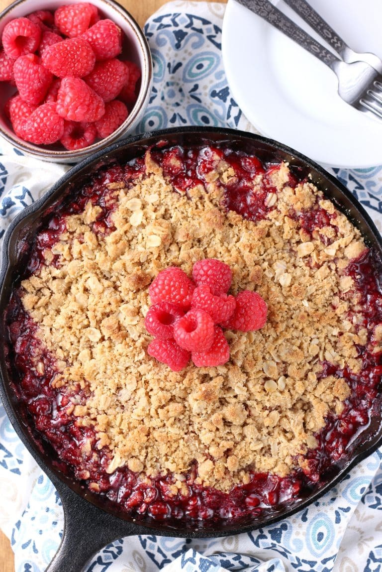 Grilled Skillet Raspberry Crisp - A Kitchen Addiction