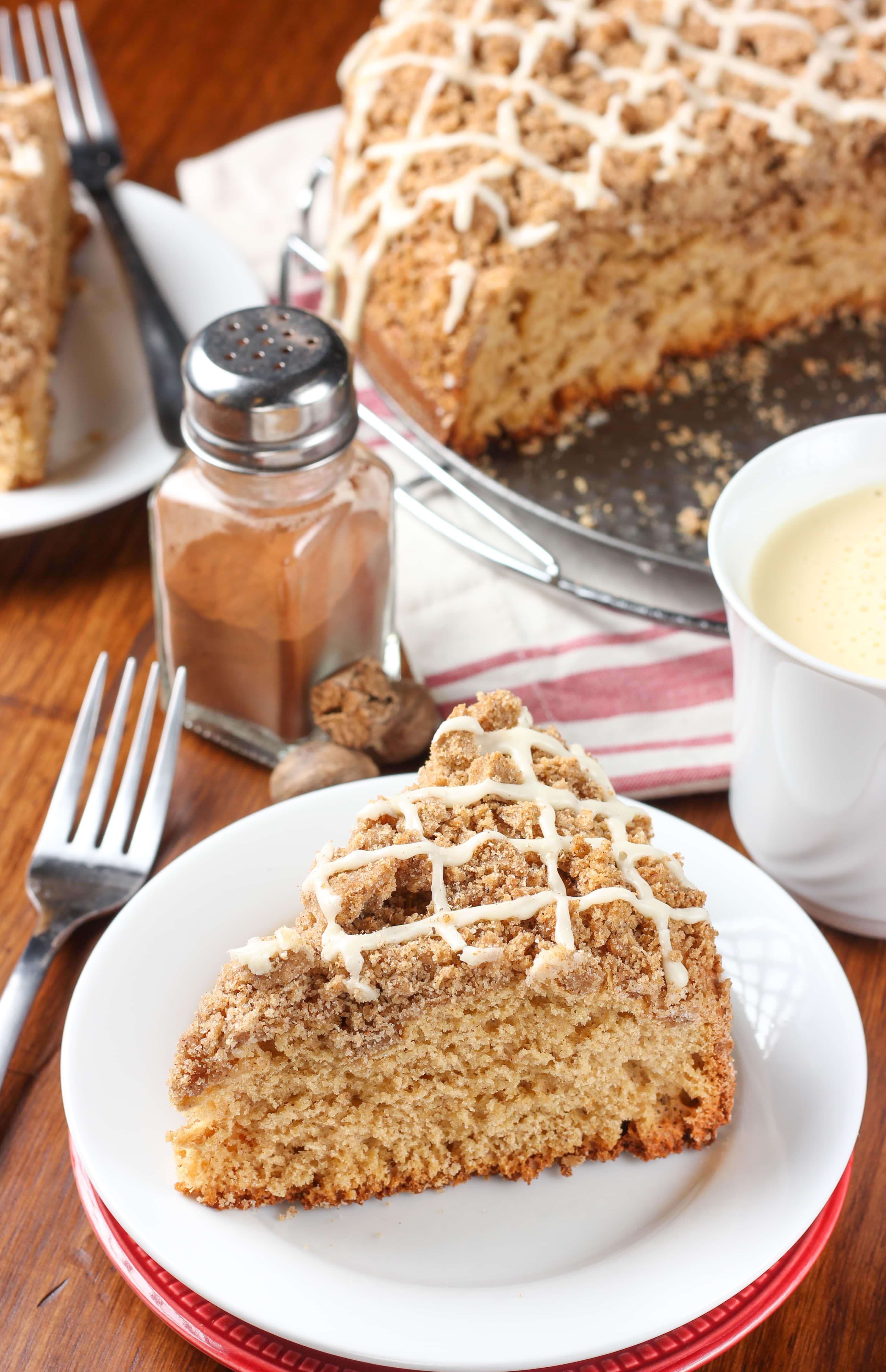 Eggnog Glazed Gingerbread Coffee Cake - A Kitchen Addiction