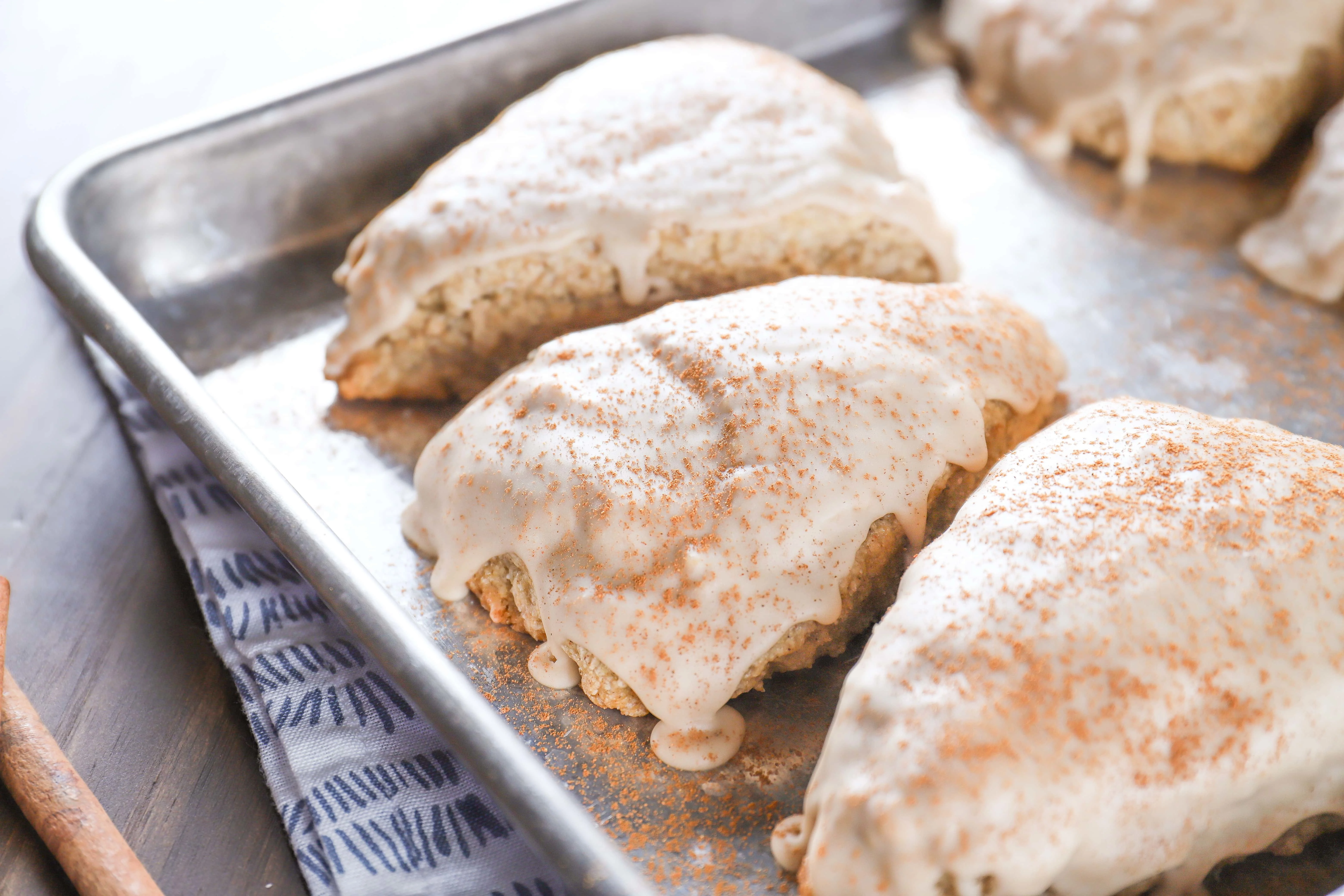 Glazed Maple Chai Scones on Baking Sheet